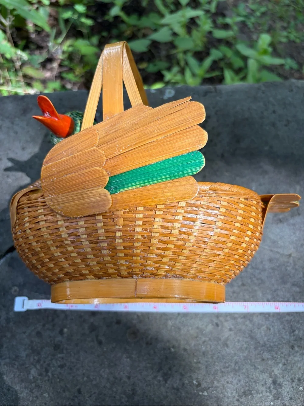 (2) Vtg Shanghai Handicrafts Hen Basket Wicker Rattan Farmhouse Rustic W/Handles